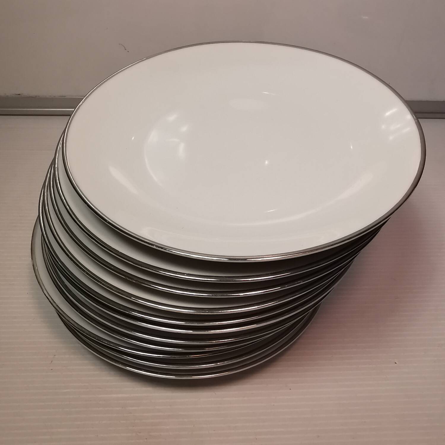 Set of 12 dessert / cake plates - bareuther bavaria silver liseret