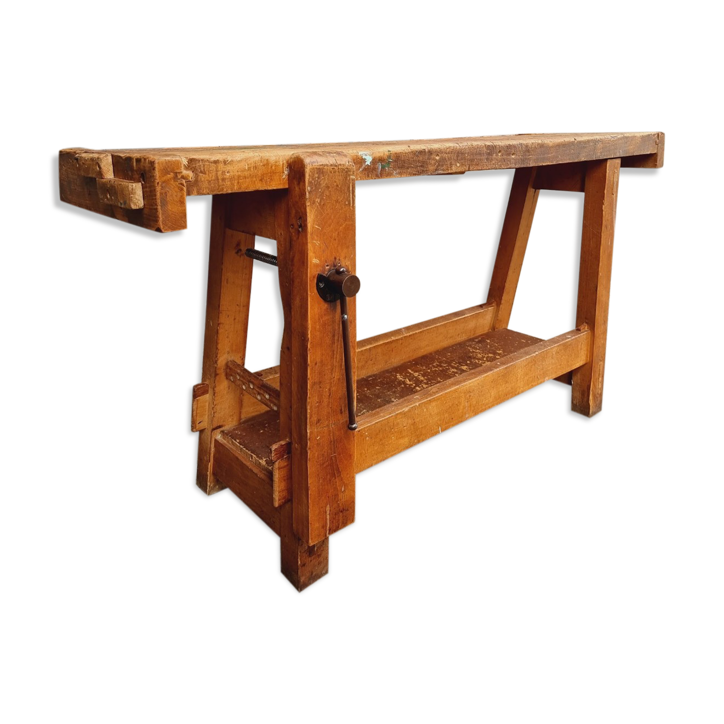 Old workbench beech side table bathroom furniture