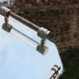 Vintage mirrored tray with glass and metal handles – H5 × W39 × D30 cm