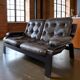 Vintage brown leather two-seater sofa/chaise longue