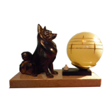 Table lamp, art deco, marble, opaline, bronze patinated metal decoration, switch