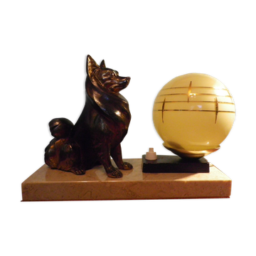 Table lamp, art deco, marble, opaline, bronze patinated metal decoration, switch