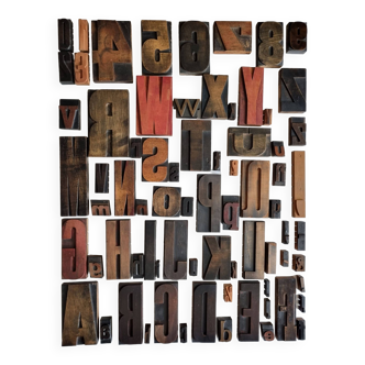 Alphabet, old wooden printing letters, 13 cm