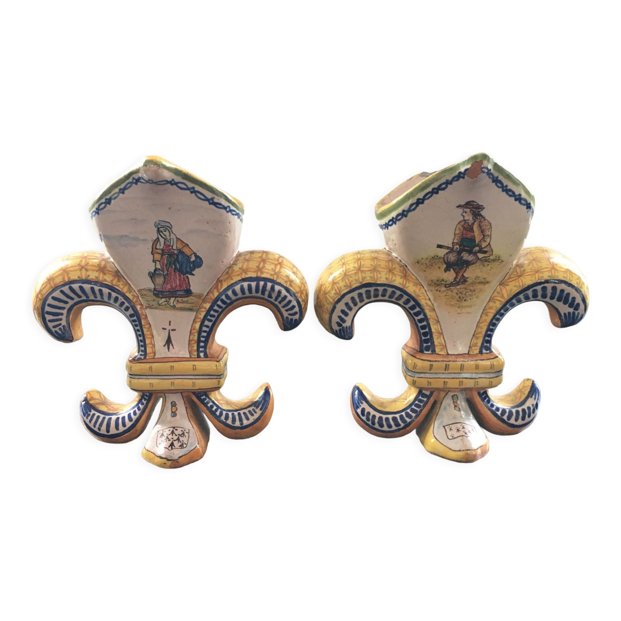 Pair of Henriot Quimper fleur-de-lys vases