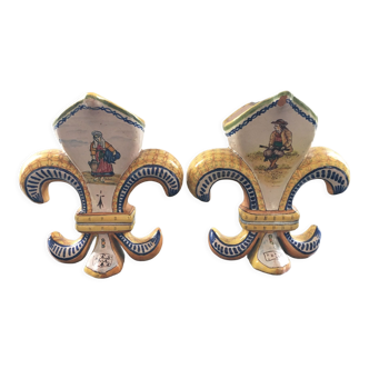 Pair of Henriot Quimper fleur-de-lys vases