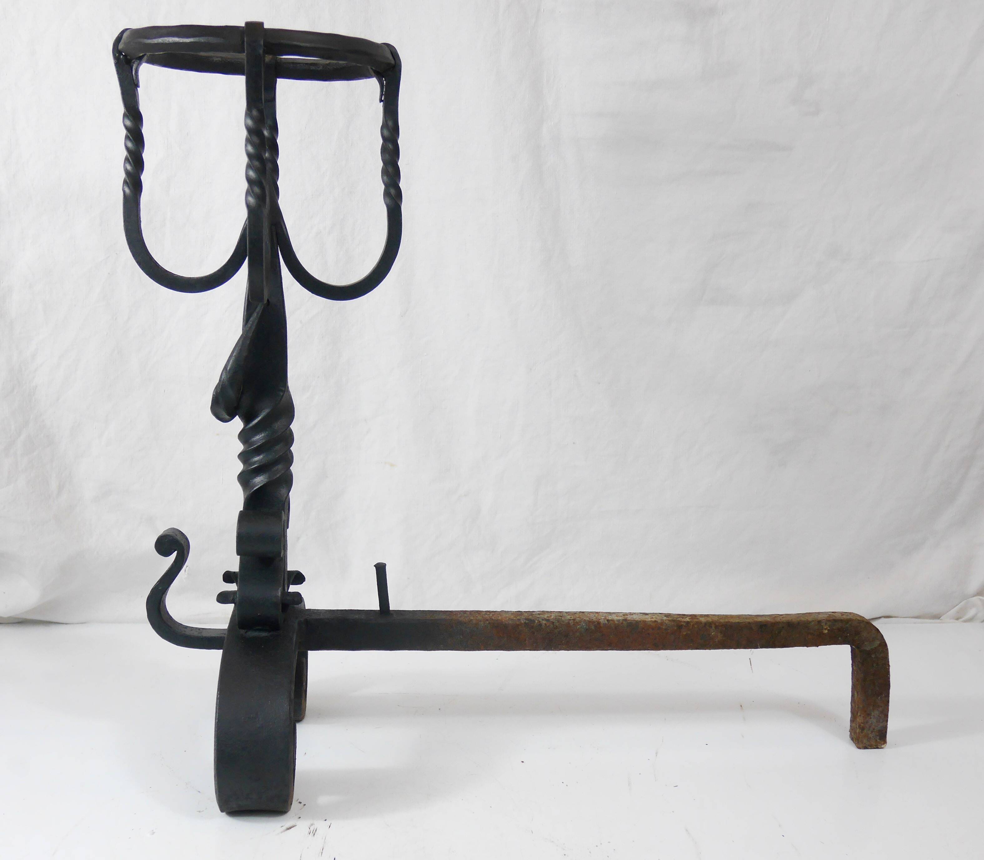 Pair of wrought iron landier andirons