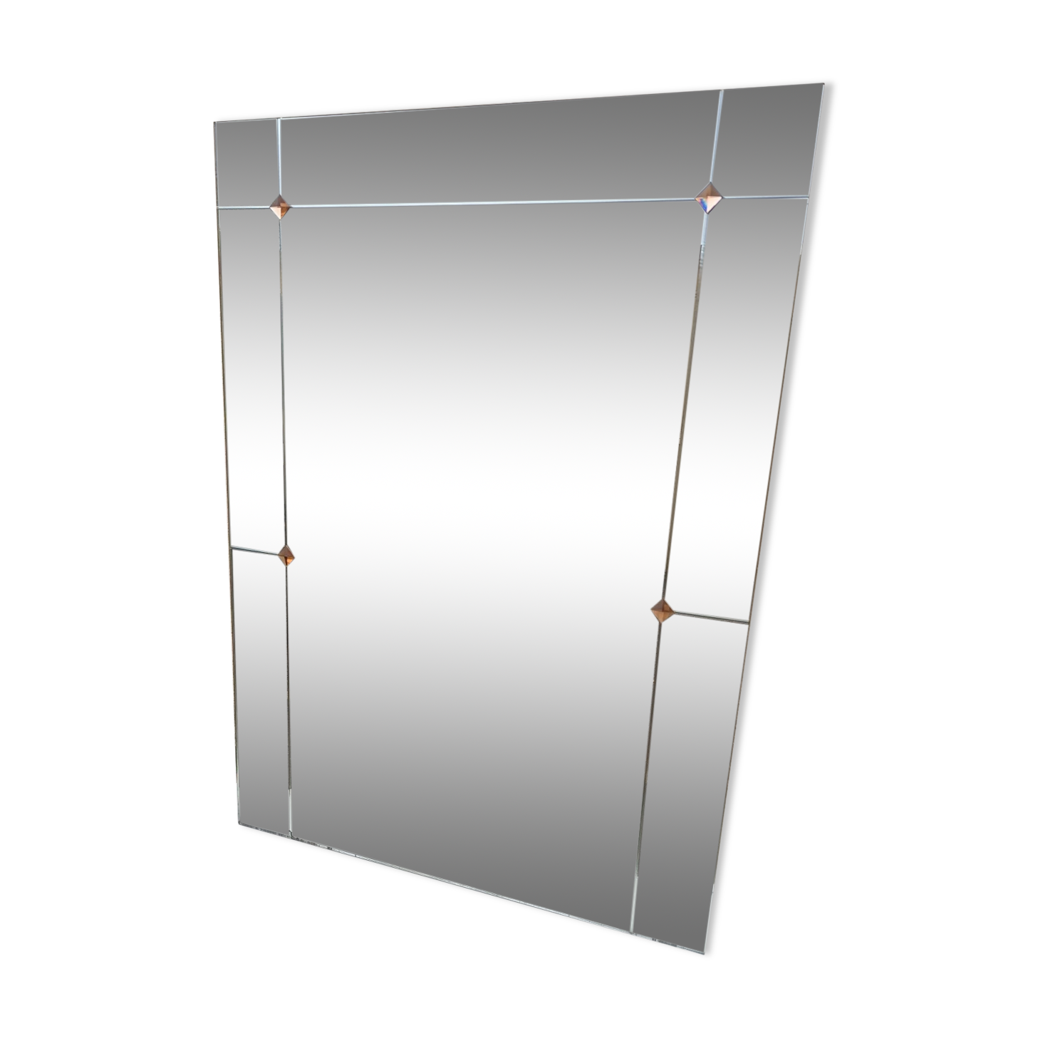 Large chiseled rectangular mirror with glass cabochons