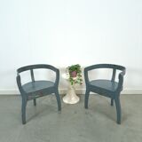 Old wooden blue set of chairs with flowers from Sweden