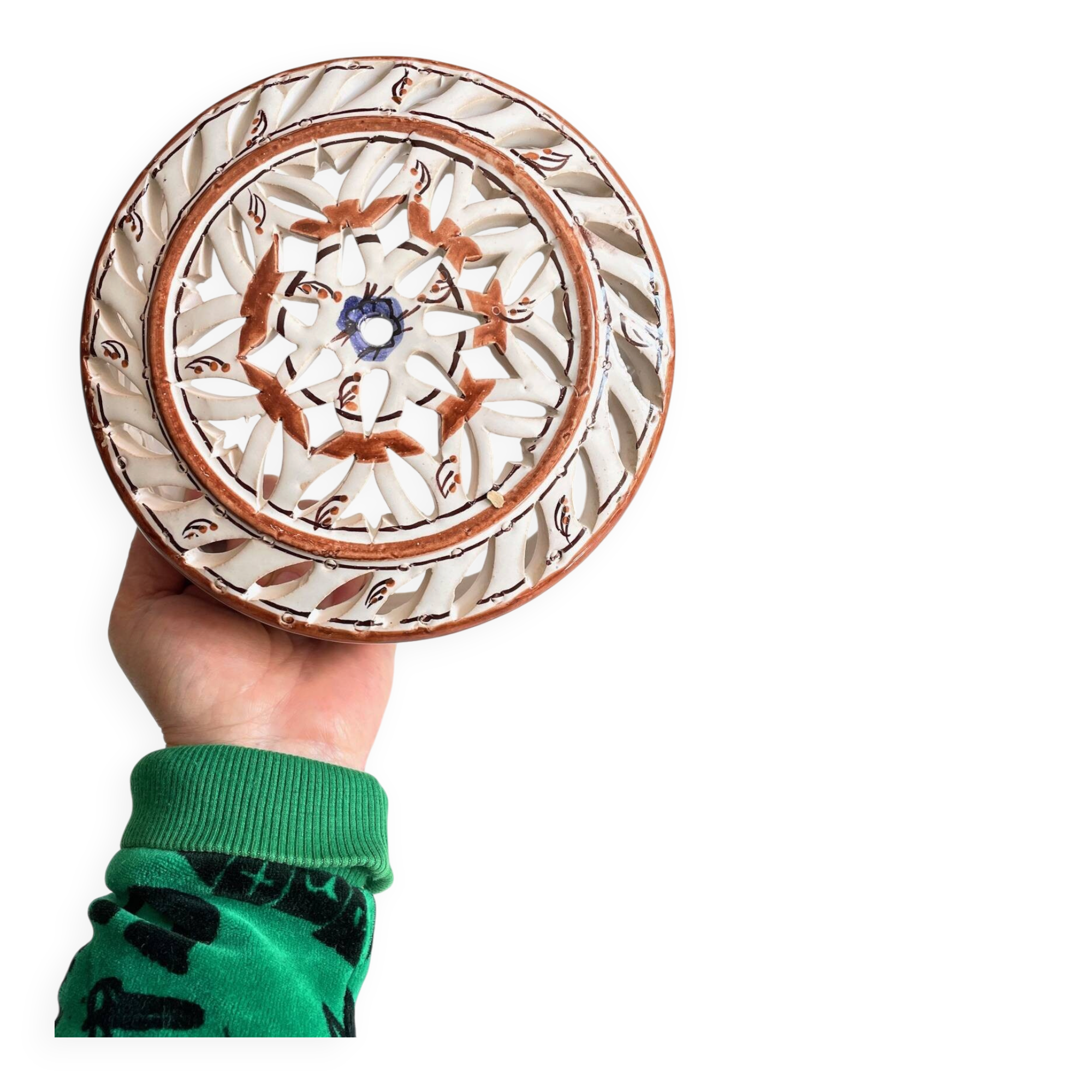 Handcrafted ceramic wall light blue centre