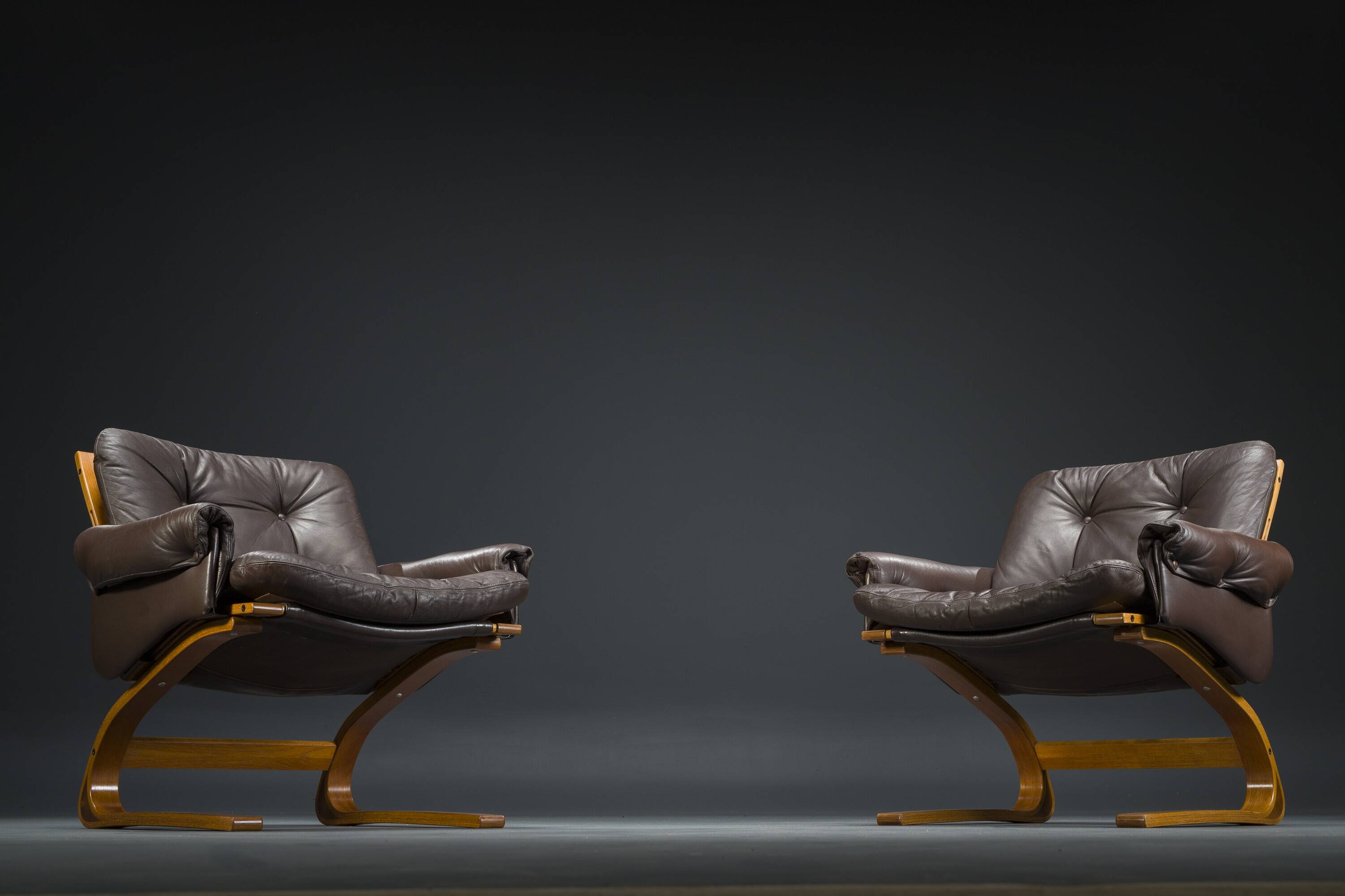 Brown Leather Armchairs by Elsa & Nordahl Solheim for Rybo Rykken & Co., 1970s, Set of 2