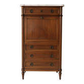 Secrétaire ancien style Louis XVI en bois & marbre blanc – H141 cm