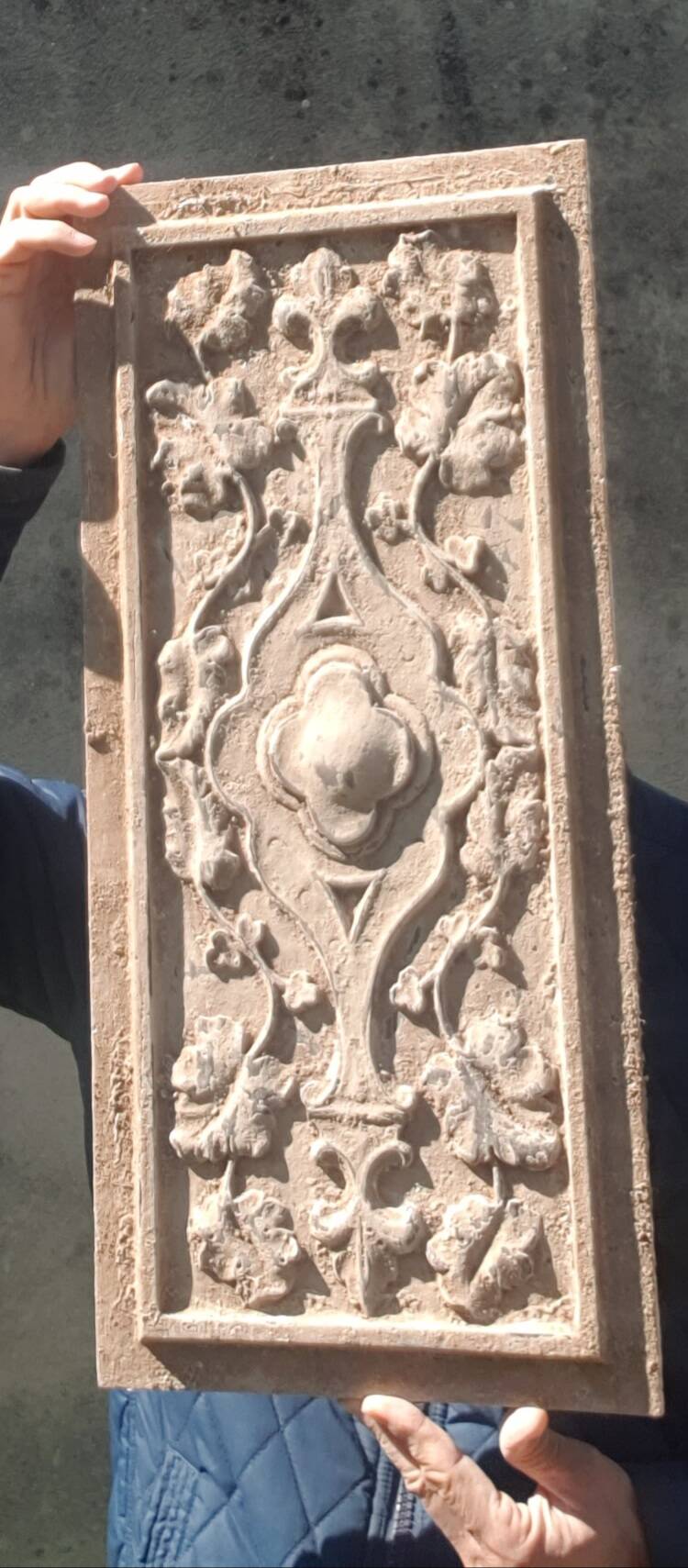 Polychrome carved wooden panel, wall element, old object