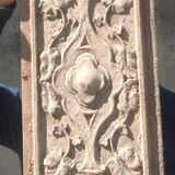 Polychrome carved wooden panel, wall element, old object