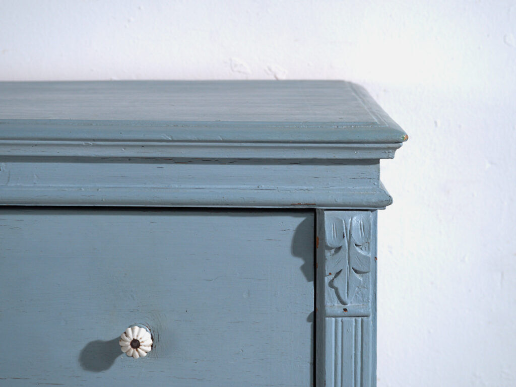 Antique painted pine chest of drawers – European rustic blue chest of drawers – circa 1900
