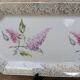 Limoges enamel porcelain cake dish LF with lilac flower decoration.