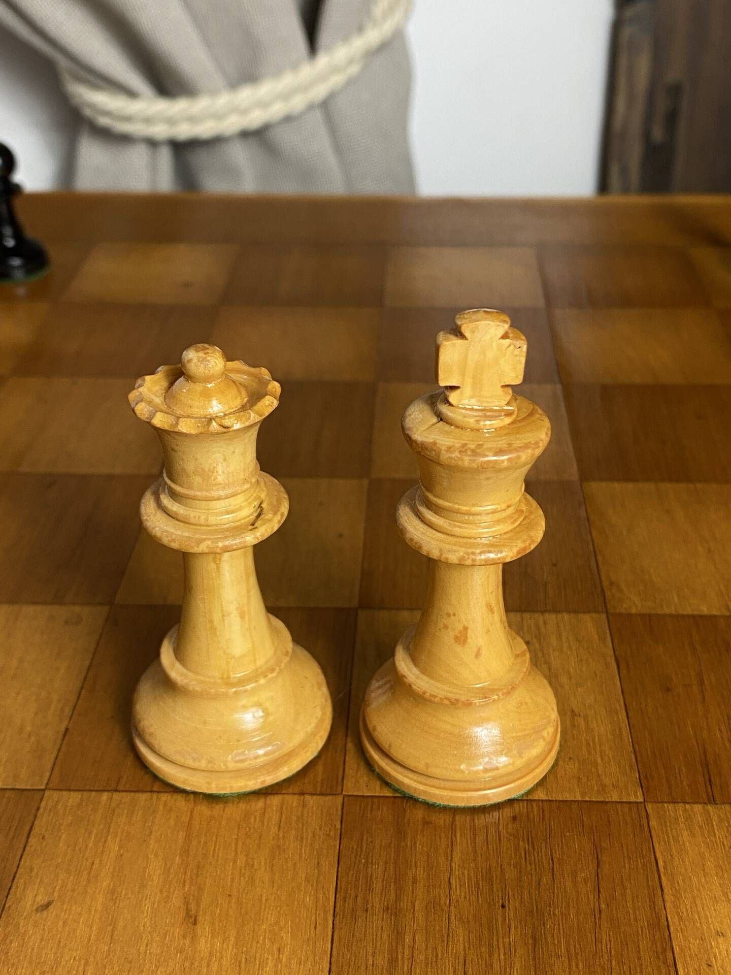 Chess set with wooden board and pieces