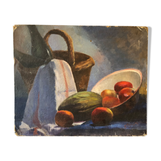 Still life, oil on ancient canvas