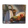 Still life, oil on ancient canvas