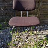Pair old metal chair chromé - vintage 70s brown fabric