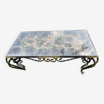 Vallauris ceramic coffee table and wrought iron