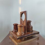 Vintage olive wood condiment service