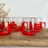 5 vintage red glass and plastic cups
