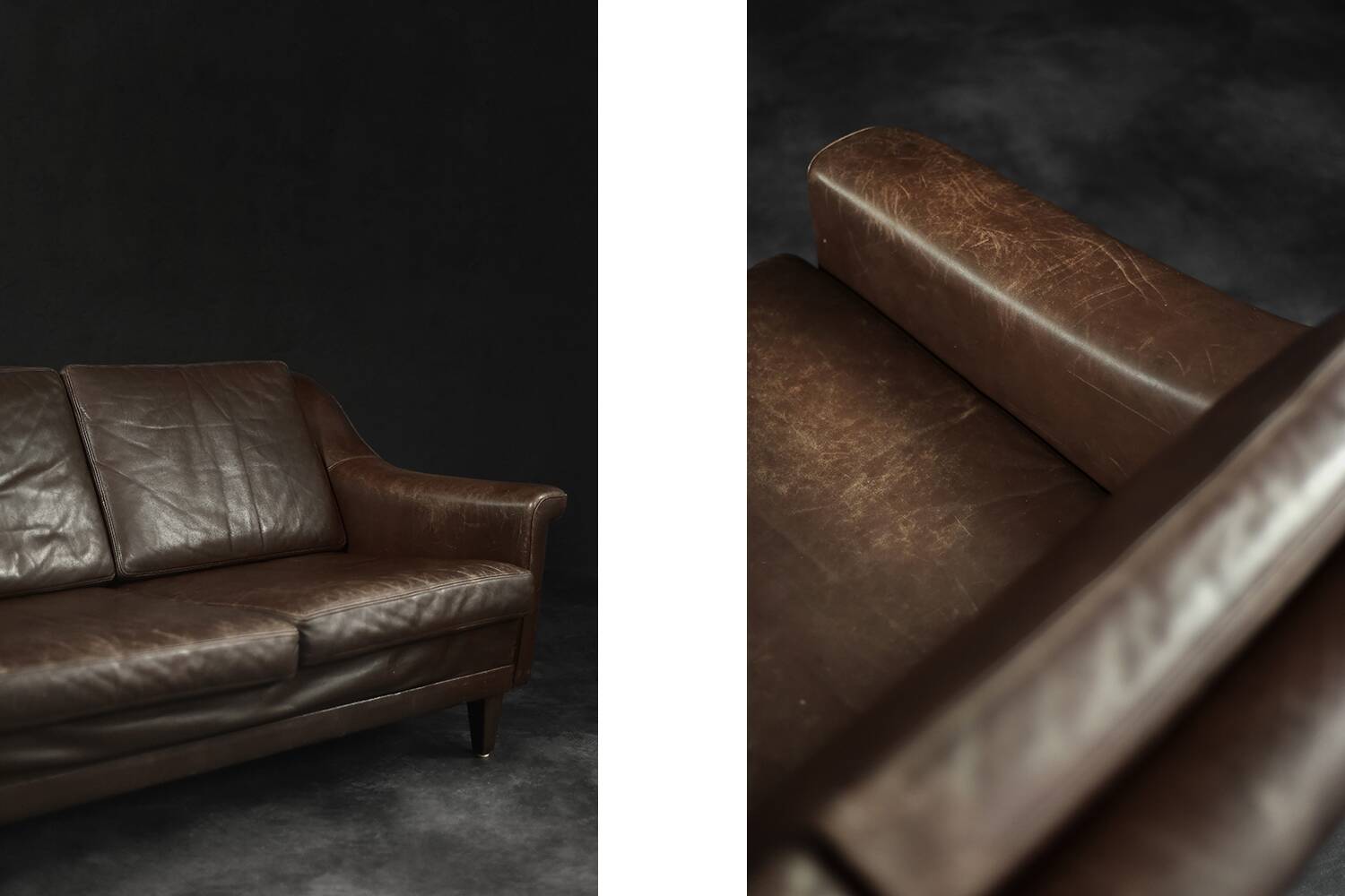 Vintage Mid-Century Scandinavian Danish Modern Brown Leather 3-Seater Sofa, 1970s