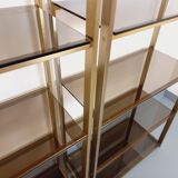 Artelano vintage bookcase shelves in gold metal smoked glass from the 70s