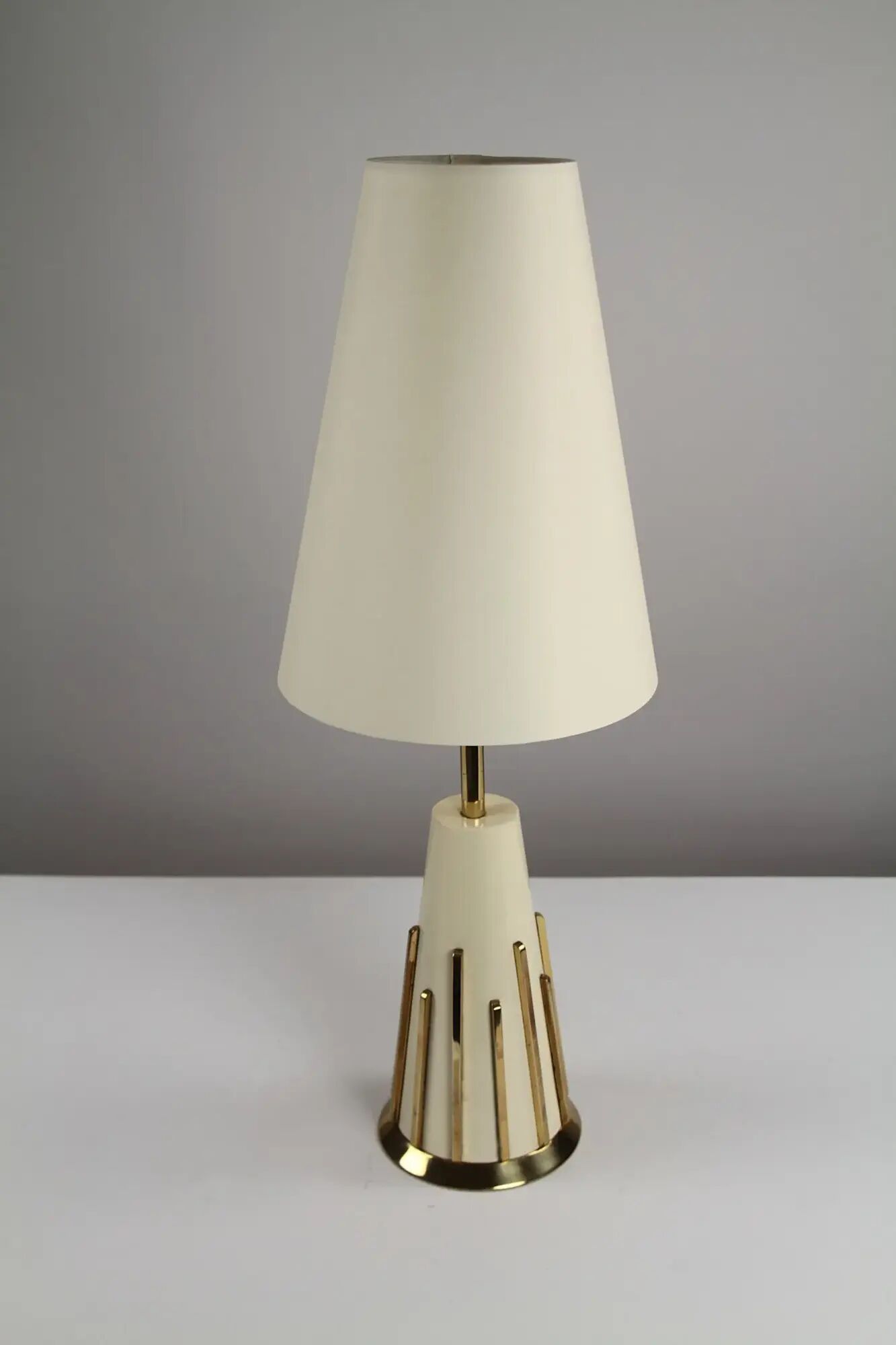 Cream & brass table lamp, Italian modernist, 1950s