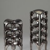 Set of 9 modular candle holders in chromed metal, nagel germany