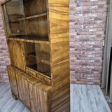 Restored Mid-Century Flame Walnut Highboard with Bar Cabinet - 1960s