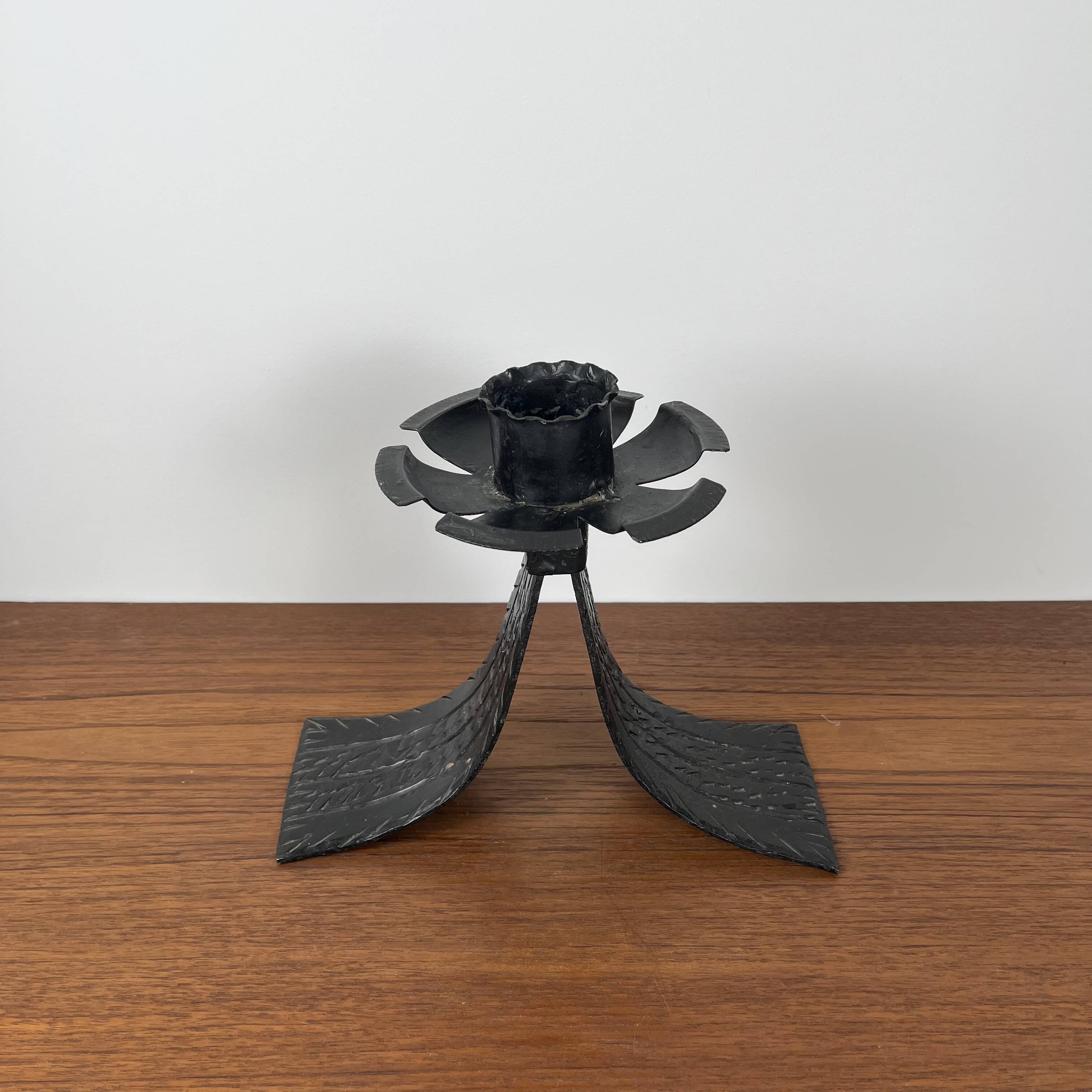 Vintage black wrought iron candle holder. 1960s/70s