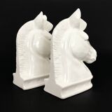 Pair of vintage white ceramic weighted horse bookends. 80 years