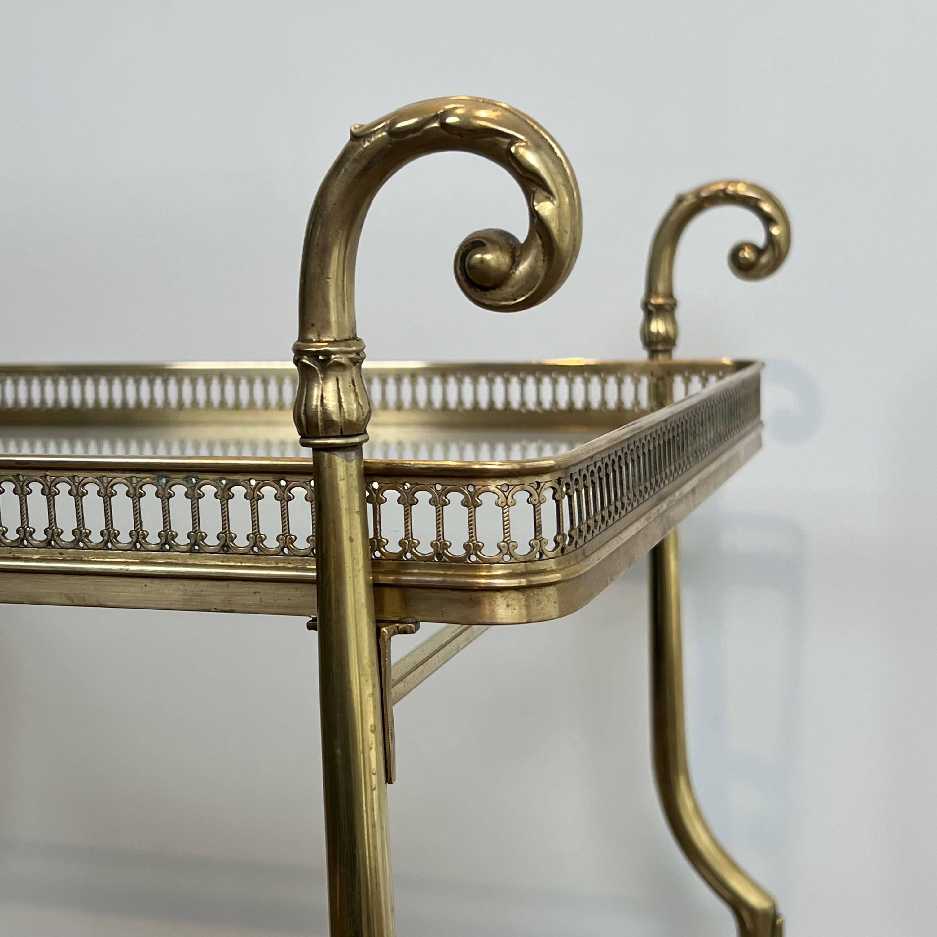 Rolling Table with Large Brass and Glass Wheels, Maison Jansen, Circa 1940