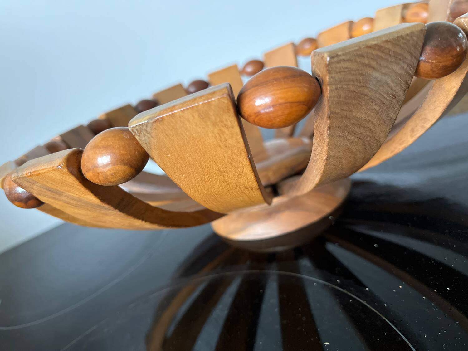 Art deco fruit bowl in olive wood