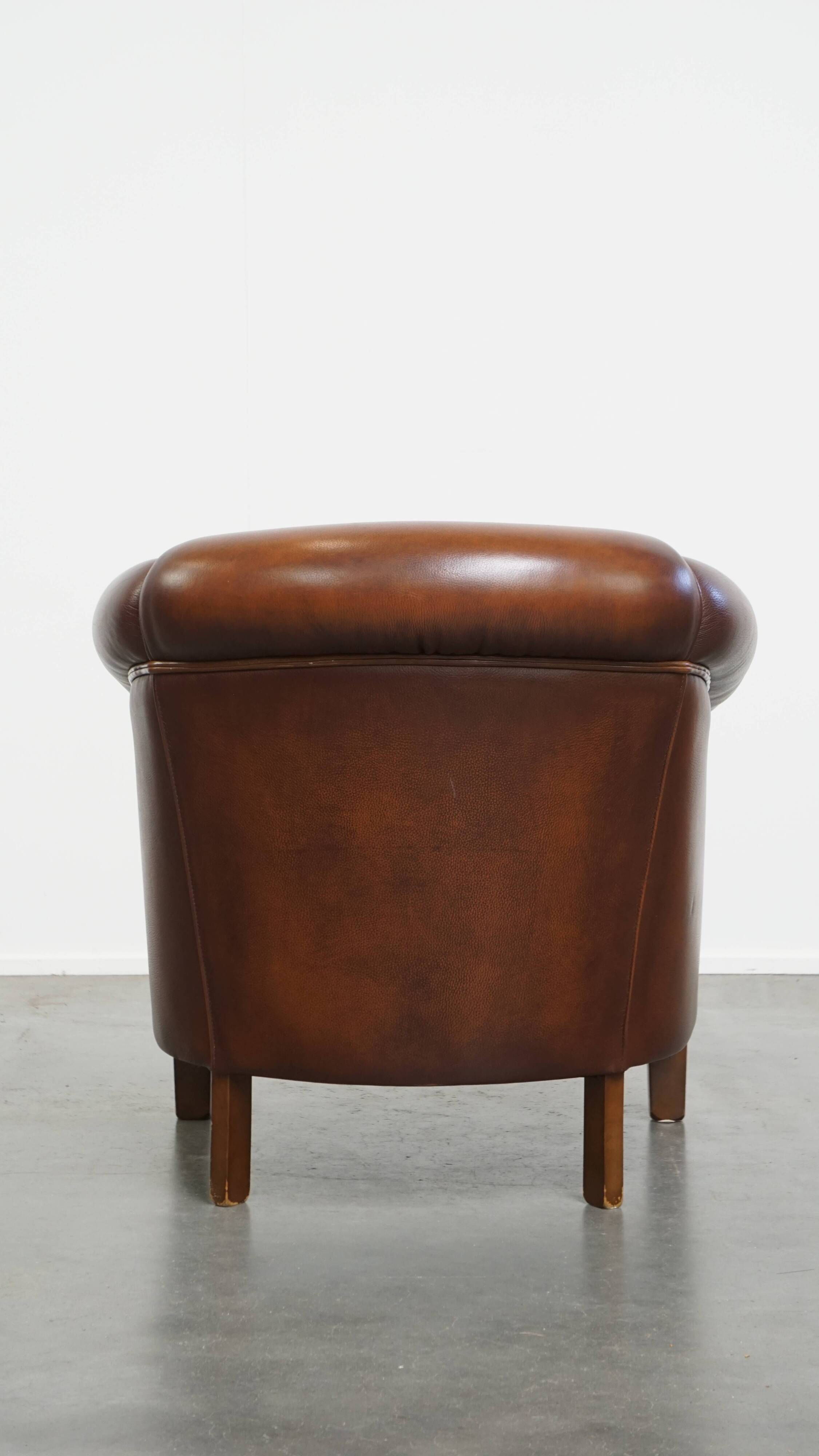 Brown Cowhide Leather Club Chair in English Style