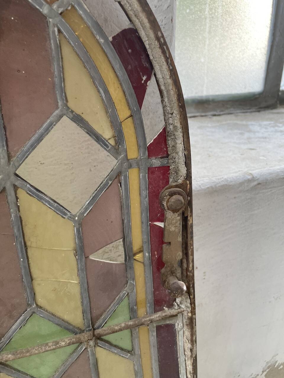 Old stained glass window in metal and glass 1900