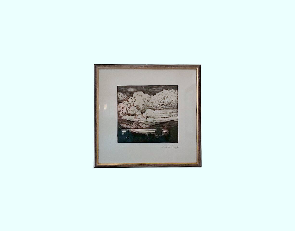 Signed painting by Lukas PFAFF (1901-1963) – Engraving, landscape of the Black Forest, 1950