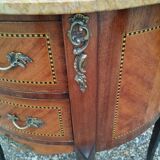 Commode ancienne style louis xv marqueterie plateau marbre