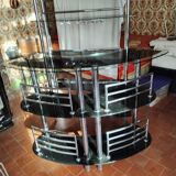 Bar set, tempered glass shelf and 2 stools