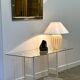 Elegant vintage Murano table lamp with swirled gold & white stripes, Italy 1980s