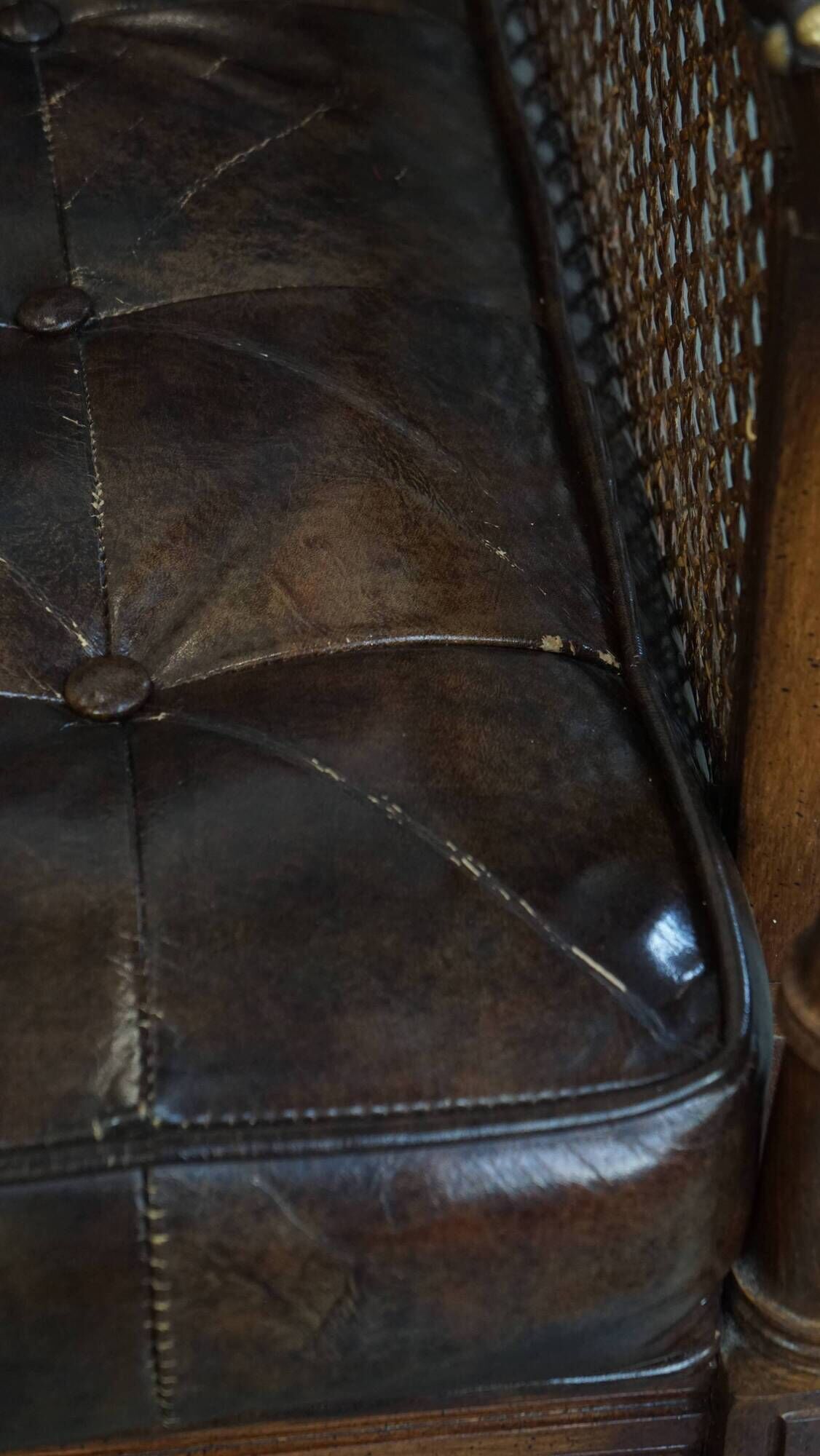 Vintage 1970s Design Armchair Made of Wood, Leather, and Webbing