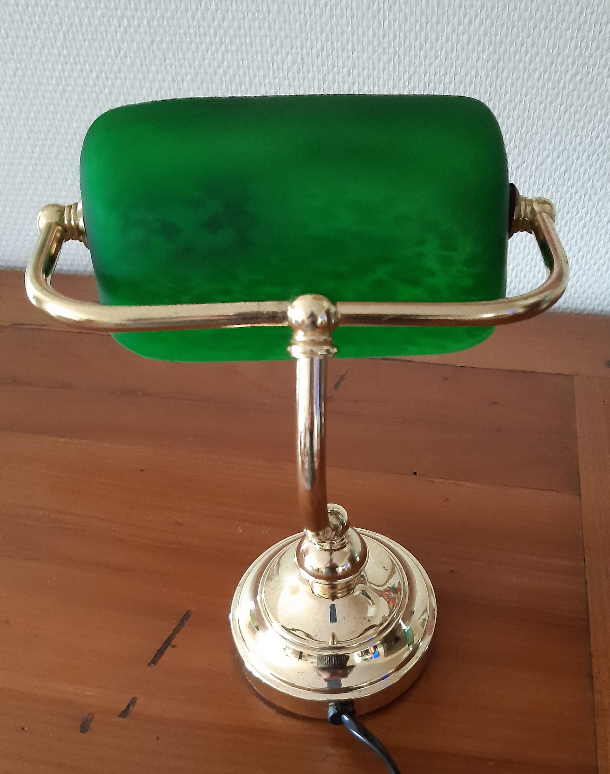 Glass and old brass banker lamp