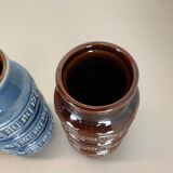 Set of Three Pottery Fat Lava Vases "Multi-Color" by Scheurich, Germany, 1970s