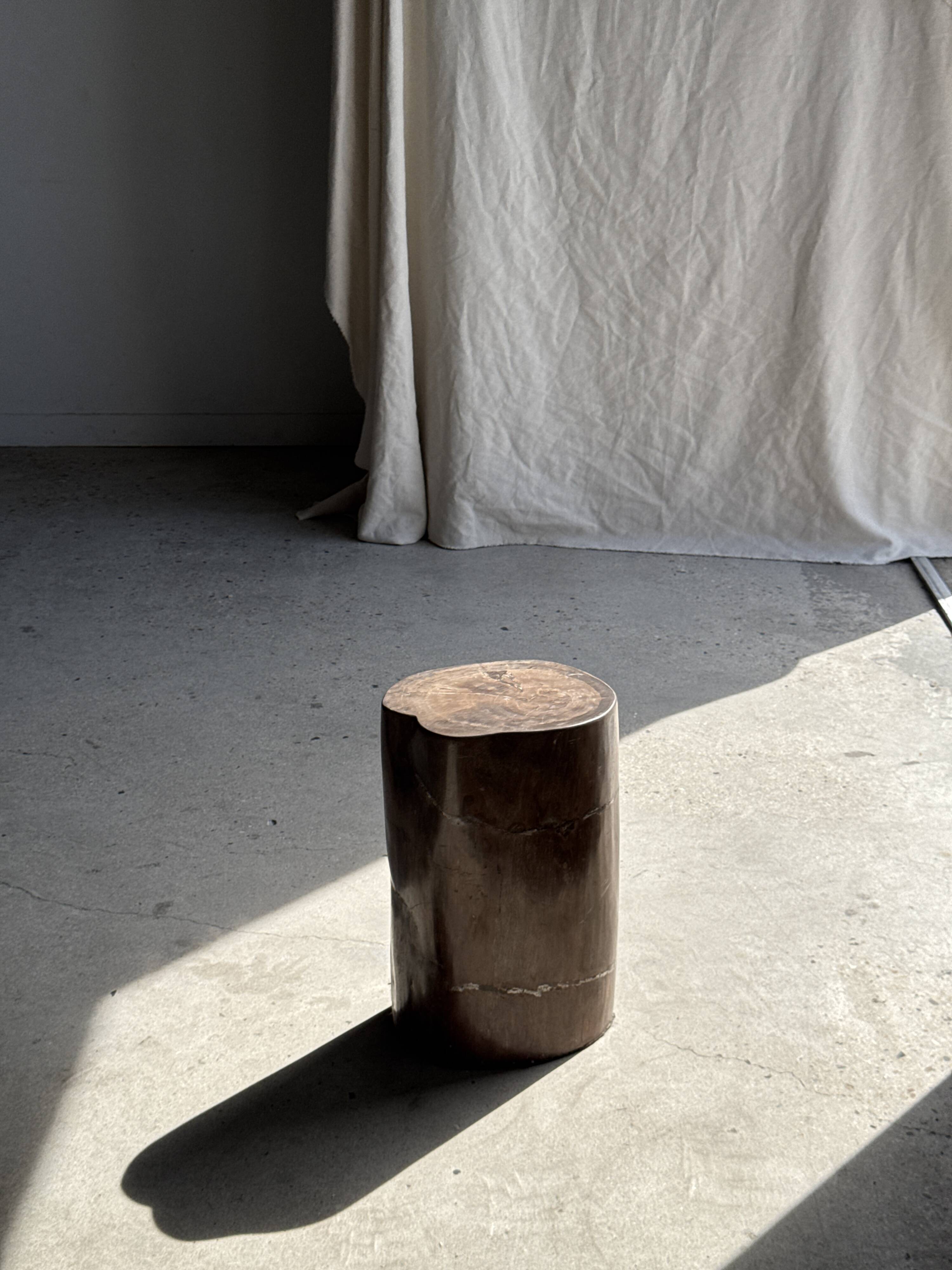 Table d'appoint en bois pétrifié brune H46 D29 - 3338