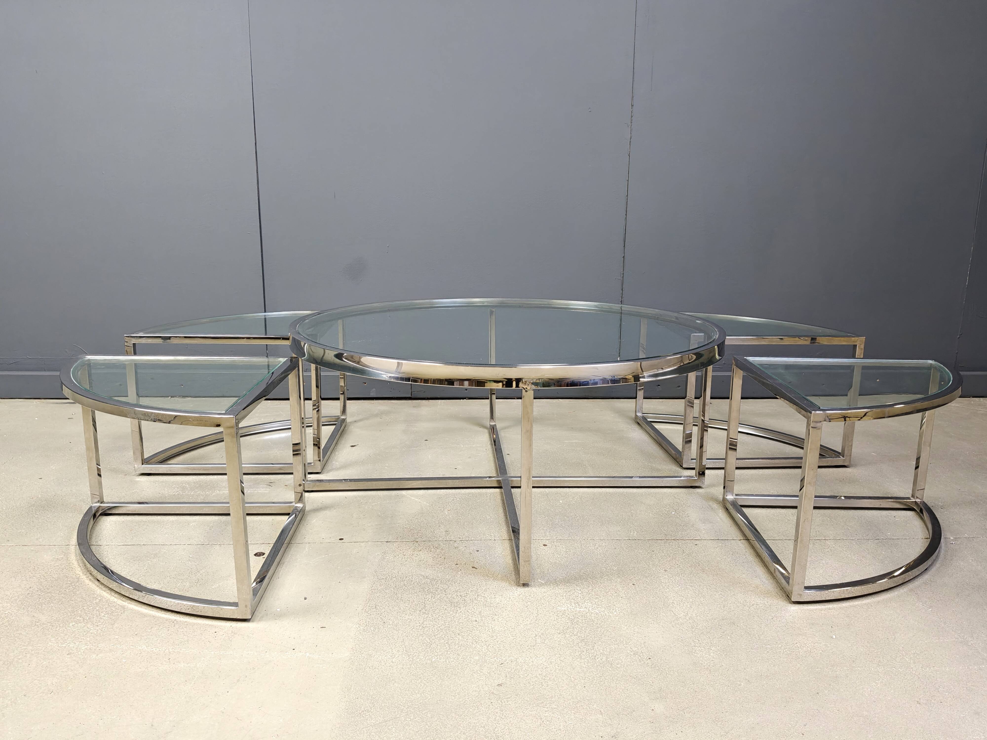 Vintage chromed coffee table set, 1970s