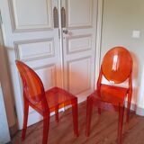 2 Chaises orange Victoria Ghost design Starck éditées par Kartell