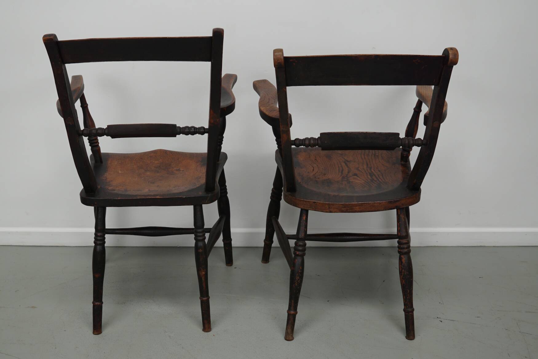 Pair of Antique Oxford Chairs, Windsor, Lath Back, Armchair, Elm, 19thc