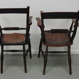 Paire de chaises Oxford anciennes, Windsor, dossier à lattes, fauteuil, orme, XIXe siècle