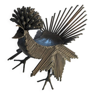 Rooster sculpture in welded iron brutalist design from the 60s